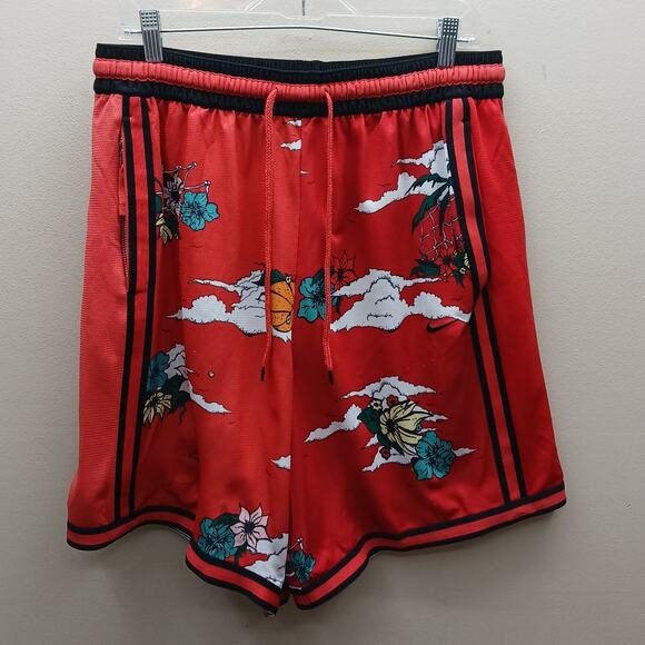 Nike Dri-Fit Dna+ Basketball Floral Athletic Shorts Gym Red Black Trim Size XL - Picture 1 of 7